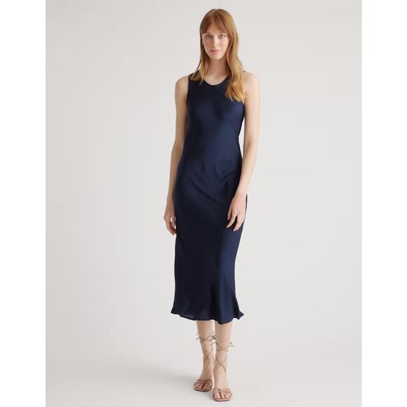 Quince Wm's Washable Stretch Silk Tank Midi Dress Navy Sz S #88 - Picture 2 of 5